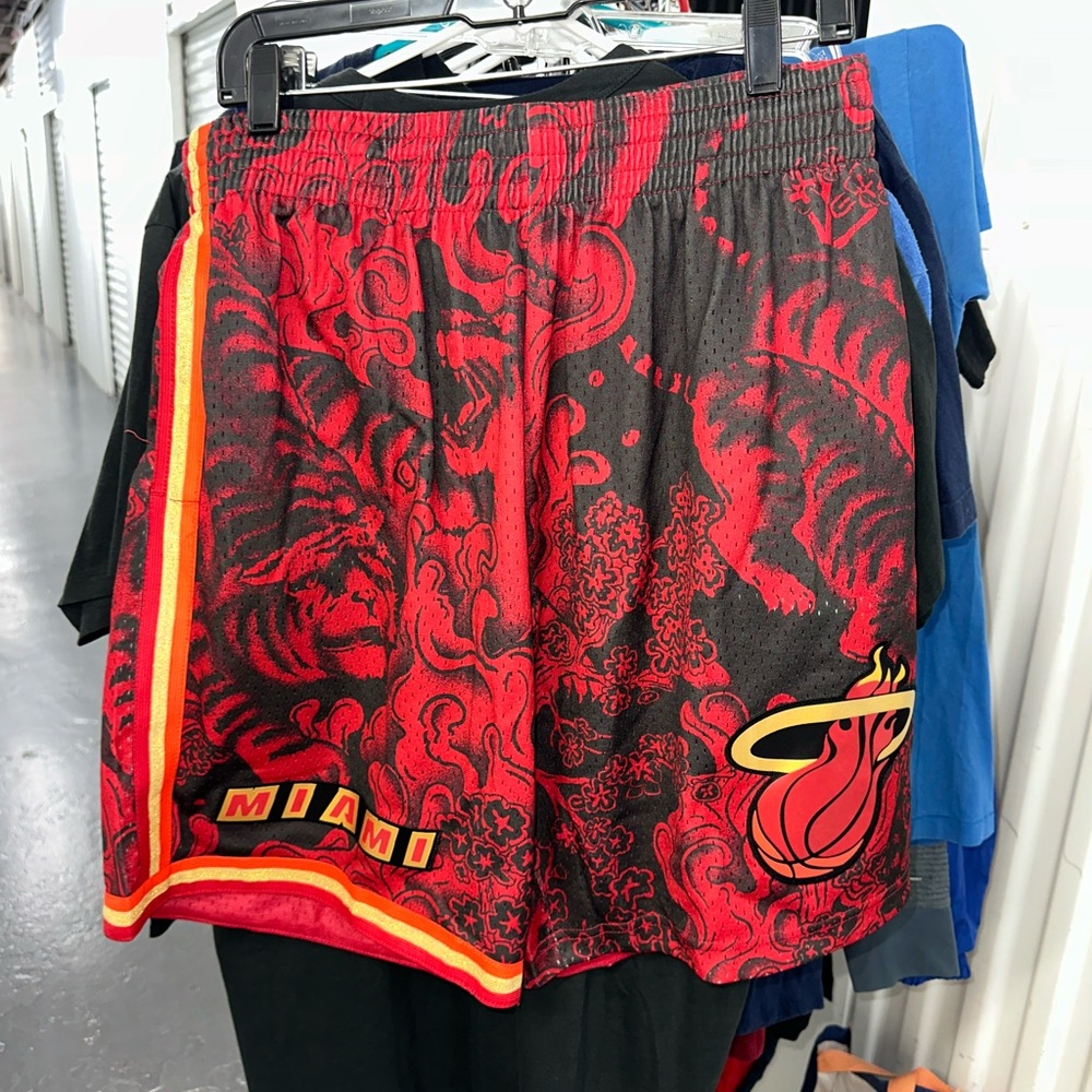 Mitchell & Ness Miami Heat Red and Black Athletic Shorts